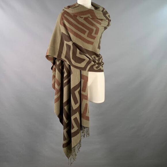 Brown Olive African Tribal Pashmina Silk Handpainted Scarf Shawl - Picture 4 of 4